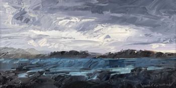 ‡ DAVID GROSVENOR oil on canvas - coastal scene with stormy skies, signedDimensions: 19 x
