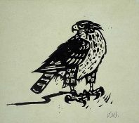 ‡ SIR KYFFIN WILLIAMS RA linocut - resting kestrel, signed with initialsDimensions: 23 x