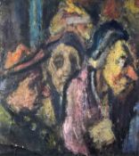 GEORGE CHAPMAN mixed media - two and possibly more figures huddled togetherDimensions: 40 x