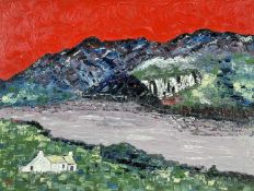 ‡ PETER GORSUCH oil on board - entitled verso 'Awyr Goch / Red Sky After the Storm', signed with