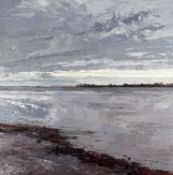 ‡ DAVID GROSVENOR oil on canvas - shoreline with distant headland, signedDimensions: 75 x