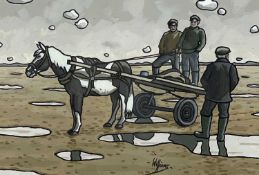 ALAN WILLIAMS acrylic on panel - cockle pickers with horse and cart, signedDimensions: 31 x