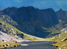 ‡ DAVID WOODFORD oil on card - entitled verso 'Cwm Caseg', signedDimensions: 13 x 18cmsProvenance: