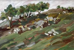 ‡ MIKE JONES gouache - landscape with tree-line, signedDimensions: 38.5 x 58cmsProvenance:private