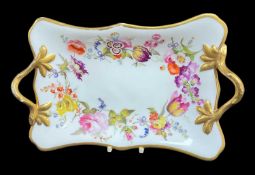 FINE SWANSEA PORCELAIN TWIG-HANDLED DISH circa 1815-1817, rectangular shape with gilded twig