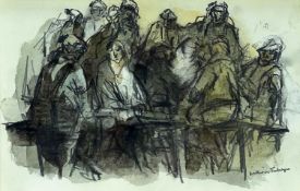 ‡ WILLIAM SELWYN mixed media - entitled on Tegfryn Gallery label verso 'Meeting',