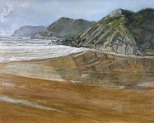 ARTHUR CHARLTON acrylic on board - Caswell Bay at low tide, signed Dimensions: 66 x