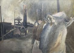 ‡ JOHN COLLIER large oil on board - figures in coal-mining town with colliery, entitled bottom