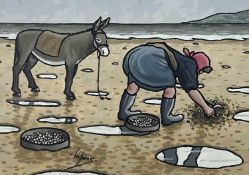 ALAN WILLIAMS acrylic on panel - cocklepicker with her donkey, signedDimensions: 28 x