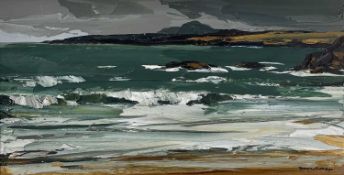 ‡ DONALD McINTYRE oil on board - entitled verso 'Holyhead Mountain', signedDimensions: 39 x