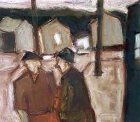 ‡ MIKE JONES oil on paper - entitled verso 'Two Men, Godre'r Graig', signedDimensions: 23 x