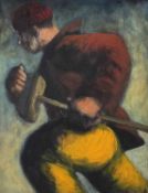 ‡ JAMES DONOVAN oil on panel - figure running with a sweeping brush, entitled verso 'The Morning