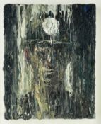 ‡ CARL MELEGARI oil on canvas - head and shoulders portrait of miner with helmet and lamp,