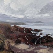‡ DAVID GROSVENOR oil on canvas - rocky coast with distant headland, signedDimensions: 75 x
