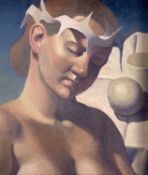 ‡ EDWARD (ED) POVEY oil on canvas - entitled verso 'A Woman With a Crown of Thorns and a Table',