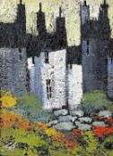 ‡ STEPHEN JOHN OWEN oil and mixed media on board - terraced town houses with tall chimneys, signed