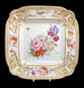 FINE NANTGARW PORCELAIN SQUARE DISH circa 1818-1820, of lobed form, typically moulded with c-