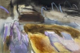 ‡ MARY LLOYD JONES mixed media - entitled verso on Martin Tinney Gallery label 'Cwm Ystwyth', signed