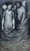 ‡ EVELYN WILLIAMS charcoal - couple asleep under blanket, entitled 'The Family 3', signed verso