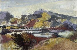 ‡ GWILYM PRICHARD mixed media - landscape, entitled verso 'Powys Mountain', signedDimensions: 18 x