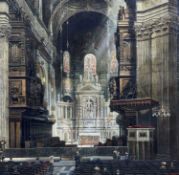 ‡ THOMAS PRYTHERCH oil on canvas - view of the choir, high altar and reredos of St Paul's cathedral,