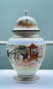 RARE SWANSEA PEARLWARE COVERED VASE circa 1810, of baluster shape with spreading foot, domed lid