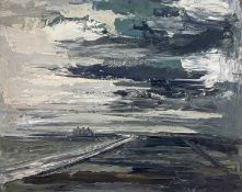 ‡ DAVID SMITH oil on board - view across bay with stormy clouds, signed Dimensions: 98 x