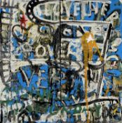 NEALE HOWELLS oil on panel in four sections - abstract graffiti, signed on panel versoDimensions: 51