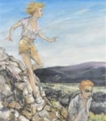 ‡ STEPHEN YOUNG oil on canvas - entitled verso on Martin Tinney Gallery label 'The Steep Path',