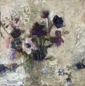 ‡ IVOR DAVIES MBE oil on canvas - still life, entitled verso on Bruton Gallery label 'Anemones',