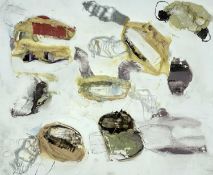 ‡ BRENDAN STUART BURNS mixed media, oil, wax, graphite and thread on board - entitled verso '