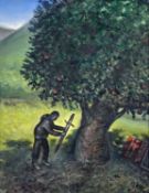 ‡ MICHAEL GUSTAVIUS PAYNE oil on canvas - figure holding a sword under apple tree, entitled verso on
