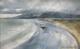 ‡ DAVID GROSVENOR oil on board - entitled verso 'Harlech Beach', signedDimensions: 13.5 x