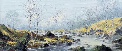 ‡ CHARLES WYATT WARREN oil on board - Eryri (Snowdonia) stream with silver birches,