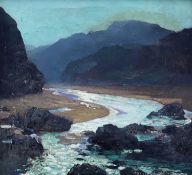 ‡ CHRISTOPHER WILLIAMS oil on canvas - entitled verso 'Moonlit Stream', in handwriting and on label,