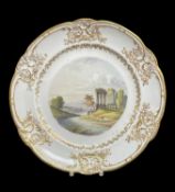 RARE NANTGARW PORCELAIN PLATE WITH LANDSCAPE SCENE circa 1815-1817, of lobed form, moulded borders