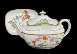 SWANSEA PORCELAIN TEAPOT & STAND circa 1815-1817, of rectangular form with a distinctive rectangular