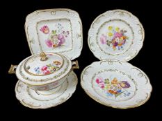 SWANSEA PORCELAIN PART DESSERT SERVICE circa 1815-1820, comprising twin-handled sauce tureen, (19cms