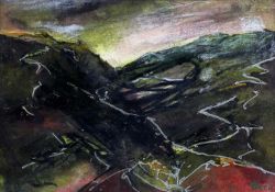 ‡ PAUL DAVIES (Beca Group) mixed media - entitled verso on Attic Gallery label 'Llechfain -