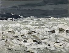 ‡ SIR KYFFIN WILLIAMS RA oil on canvas - 'Wild Sea, Tre-Arddur No. 1', entitled verso on Thackeray