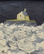 ‡ STEPHEN JOHN OWEN oil and mixed media on board - view of Llangwyfan church, Ynys Mon, signed