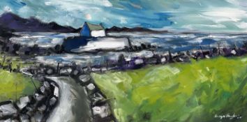 ‡ WYN HUGHES acrylic - St Cwyfan church, Ynys Mon, signedDimensions: 15.5 x 31cmsProvenance: