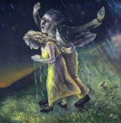 ‡ MICHAEL GUSTAVIUS PAYNE oil on canvas - entitled verso 'A Journey Begins', signed with