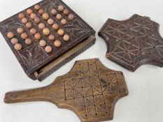 THREE 19TH CENTURY FOX & GEESE GAMES, including oak board with engraved inscription verso 'J.C.