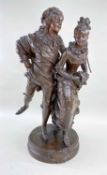 ADRIEN-ETIENNE GAUDEZ bronze - Patineurs Watteau, sculpture of a young belle epoque couple ice