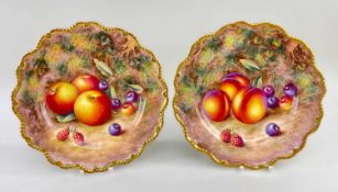 TWO ROYAL WORCESTER FINE BONE CHINA CABINET PLATES, by Harry Ayrton, both hand-painted with a