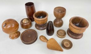 ASSORTED TREEN DENTAL & APOTHECARY'S ACCESSORIES, including pill silverer, two double measures,