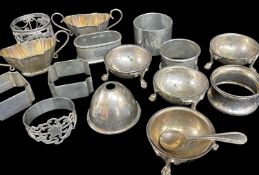 ASSORTED SILVER NAPKIN RINGS & SALTS, together with set 4 EPNS salts, tot silver wt appr. 10ozt (