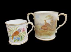 TWO WORCESTER BONE CHINA MUGS comprising Royal Worcester China Works two handled loving mug