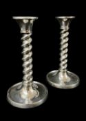 PAIR OF GEORGE V SILVER CANDLESTICKS, of barley twist design, Birmingham 1926, 16cms high, loaded (